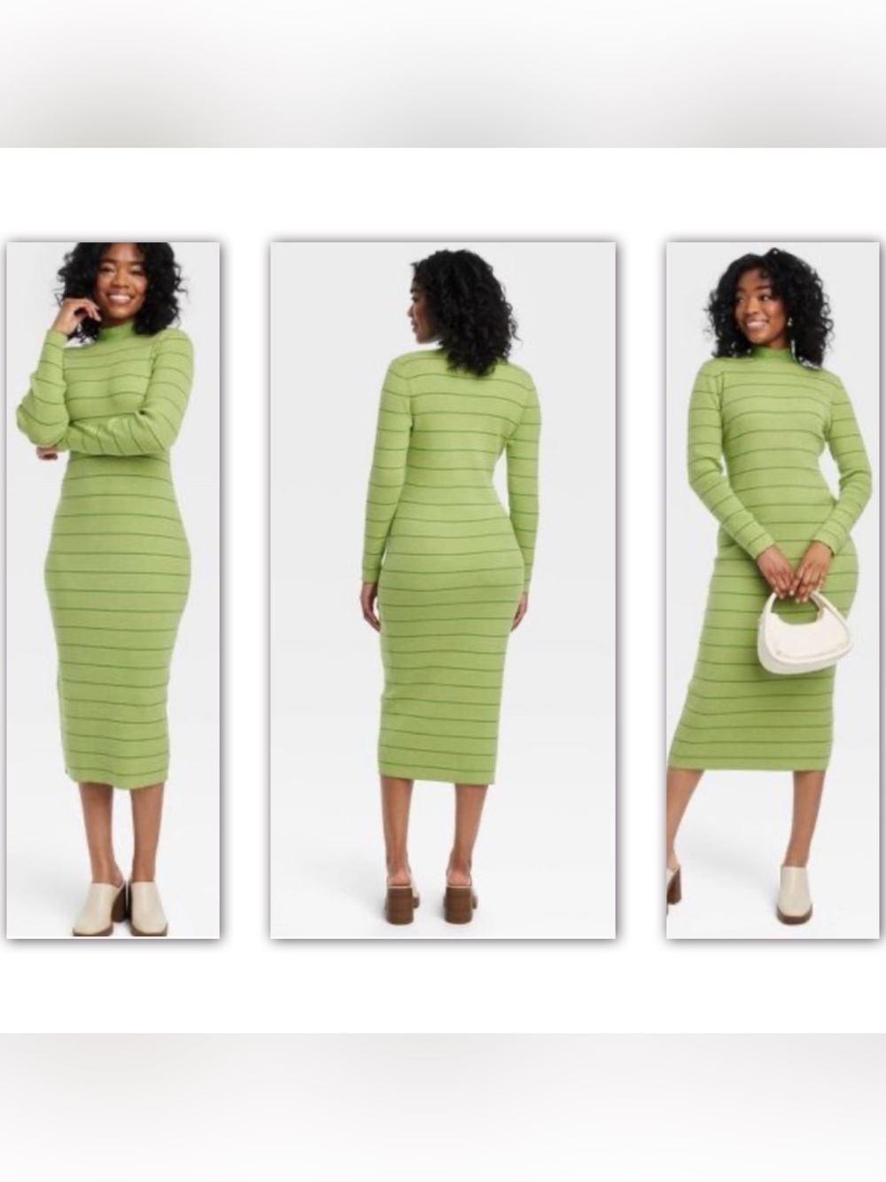 Target Green Striped Long Sleeve Ribbed Midi Dress